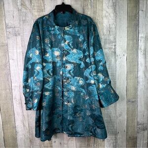 Rising Phoenix Kimono Shirt Jacket 3/4 Sleeves with Loop Over Buttons